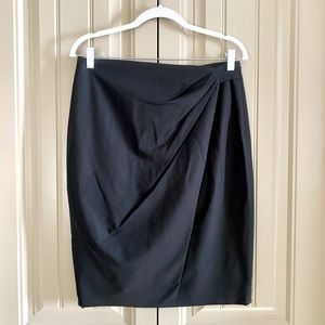 Club Monaco Wool Blend Black Midi Wrap Pencil Skirt